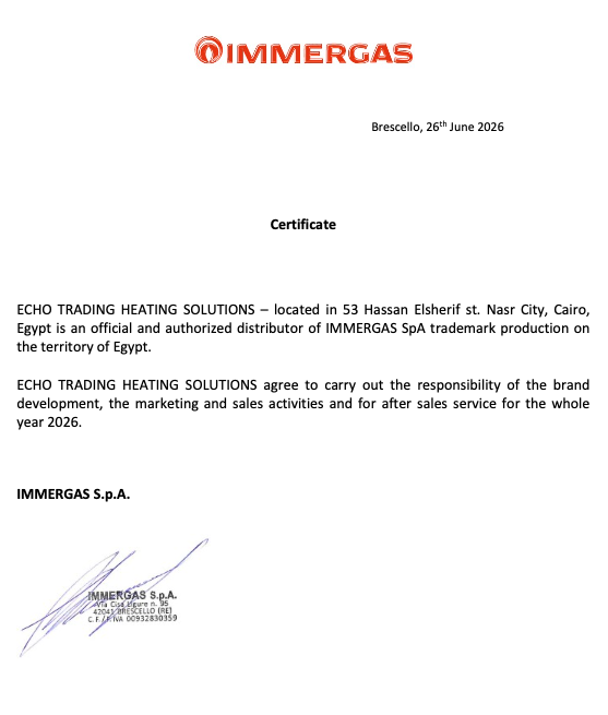 Immergas Certificate to Echo Heating
